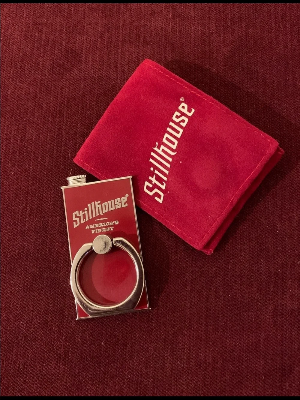 Unique cell phone metal ring holder with a velvet bag from Stillhouse